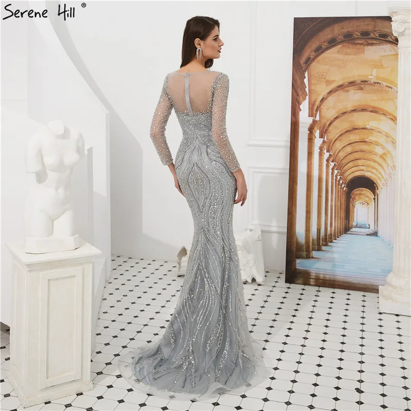 Serene Hill Dubai сексуальное серое длинное строгое платье с кристаллами 2020 Русалка