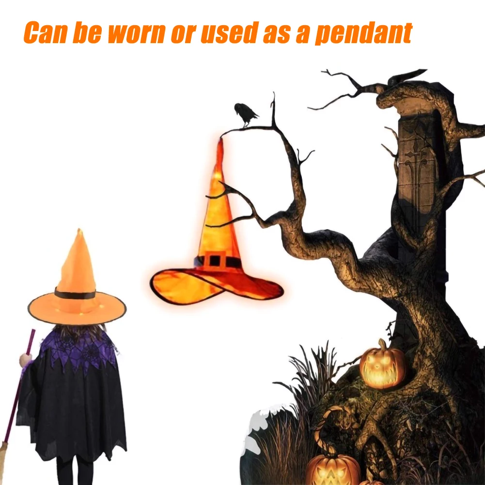

Halloween Witch Hat with LED Light Glowing Witches Hat Hanging Halloween Decoration Suspension Tree Glowing Hat Home Decation