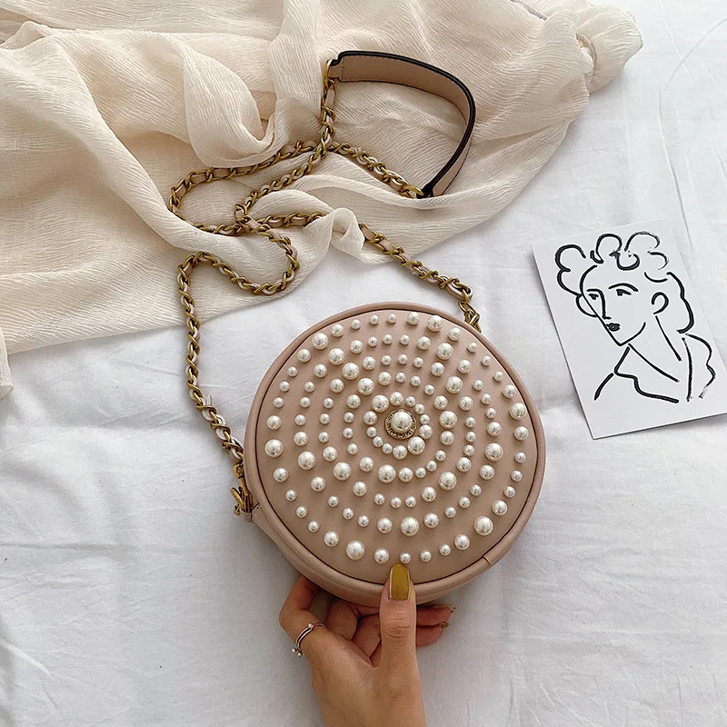 Жемчужная женская сумка новинка 2019 через плечо модная Милая маленькая круглая