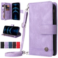 zipper wallet multi card slots case for xiaomi poco m3 mi 11t pro redmi 9t 10 redmi note 11 pro 5g retro flip cover with strap
