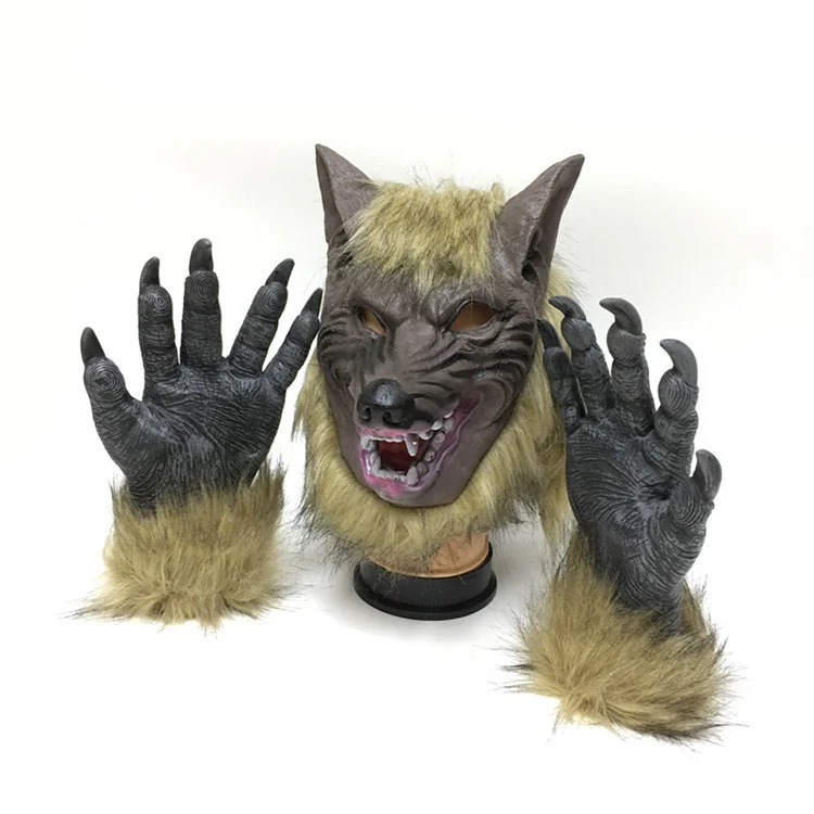 

Adult Werewolf Cosplay Costume Halloween Wolf Latex Masks Prank Animal Crazy Party Full Head Mask And Claws Accessory