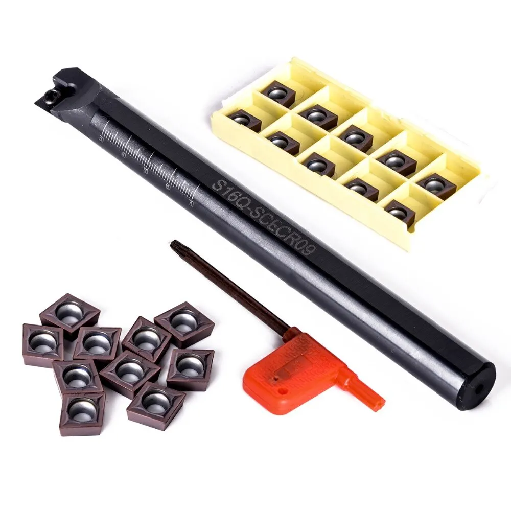 1pc S16Q-SCLCR09 Tool Holder Boring Bar + 10pcs CCMT09T3 Steel Inserts with Wrench For Turning | Инструменты