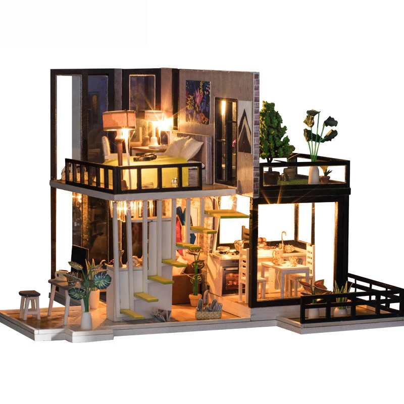 

Hot Sale DIY Doll House Wooden Miniatura Dollhouse Miniature Doll House with Furniture Kit Villa LED Lights Birthday Gift