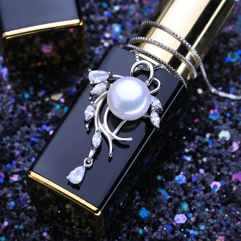 FENASY 925 Sterling Silver Natural Freshwater Pearl Necklace For Women Jewelry Custom Boho Leaf Emerald Crystal | Украшения и