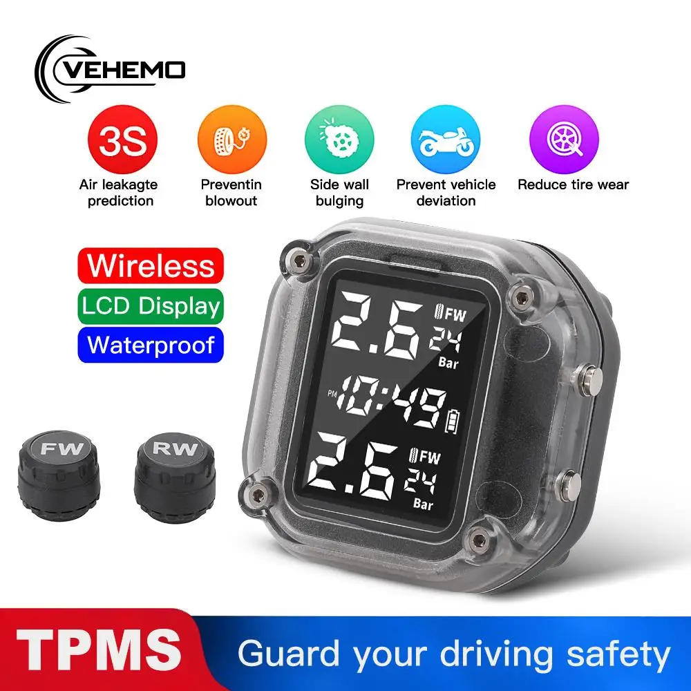 

Vehemo TPMS Tire Pressure Alarm Tire Pressure Monitoring System Motorbike USB Interface for Explosion Proof