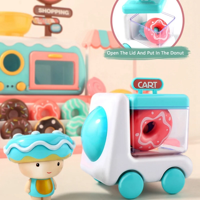 

21 Pcs Donut Store Dining Car Miniature Food Lollipop Donut Macaron Pretend Play Toys with Light & Music Toys for Kids
