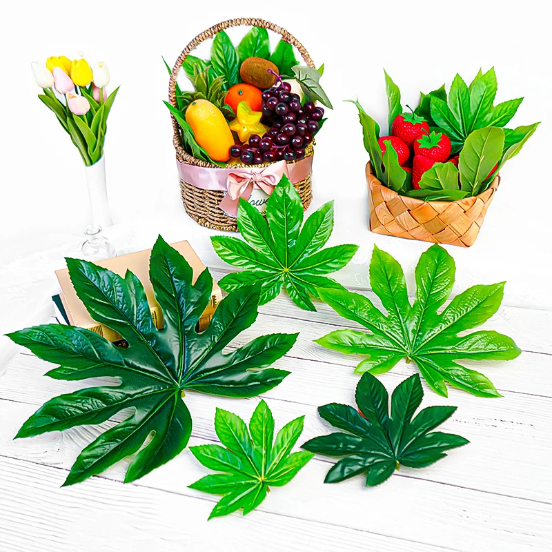 

5pcs/lot Big Artificial Leaves Fake Monstera Leaf Plastic Tree Foloage Green Palm Plants For Home Desk Shop Garden Wedding Decor
