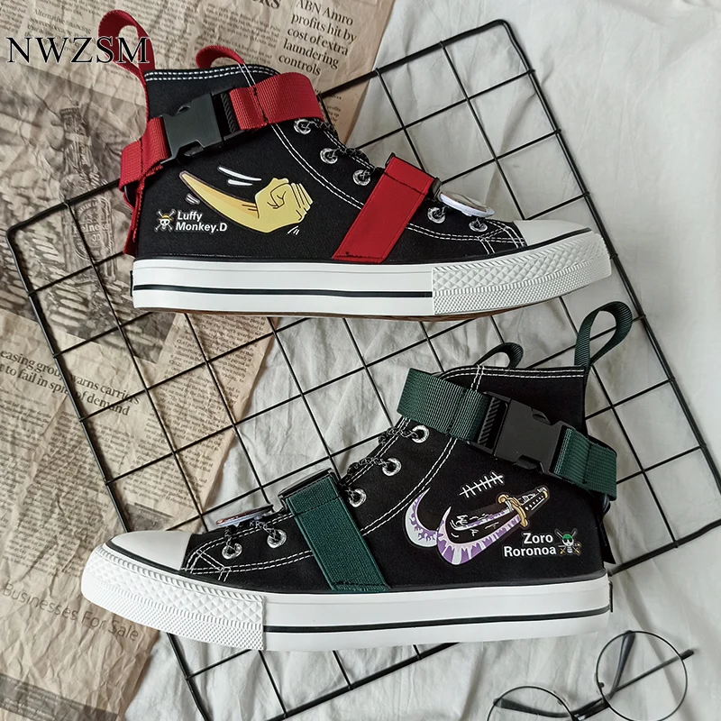 

ONE PIECE Functional Wind Man Changed Canvas Shoes Men's High-top Mandarin Duck Couple Graffiti Hand-painted Shoes ow Sakura