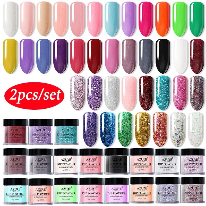 Лазурная красота 2 шт./партия градиентный цвет погружающийся порошок для ногтей