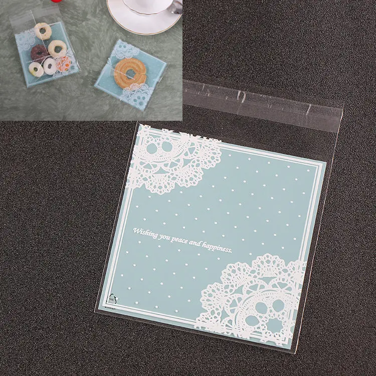 Blue And Dot Lace LBSISI Life 100 шт 10*10+ 3 см мешки для печенья, конфет для дома Рождество свадебное украшение самоклеящаяся пластиковая упаковка для пищевых продуктов полипропиленовый подарочный пакет - Цвет: Blue And Dot Lace