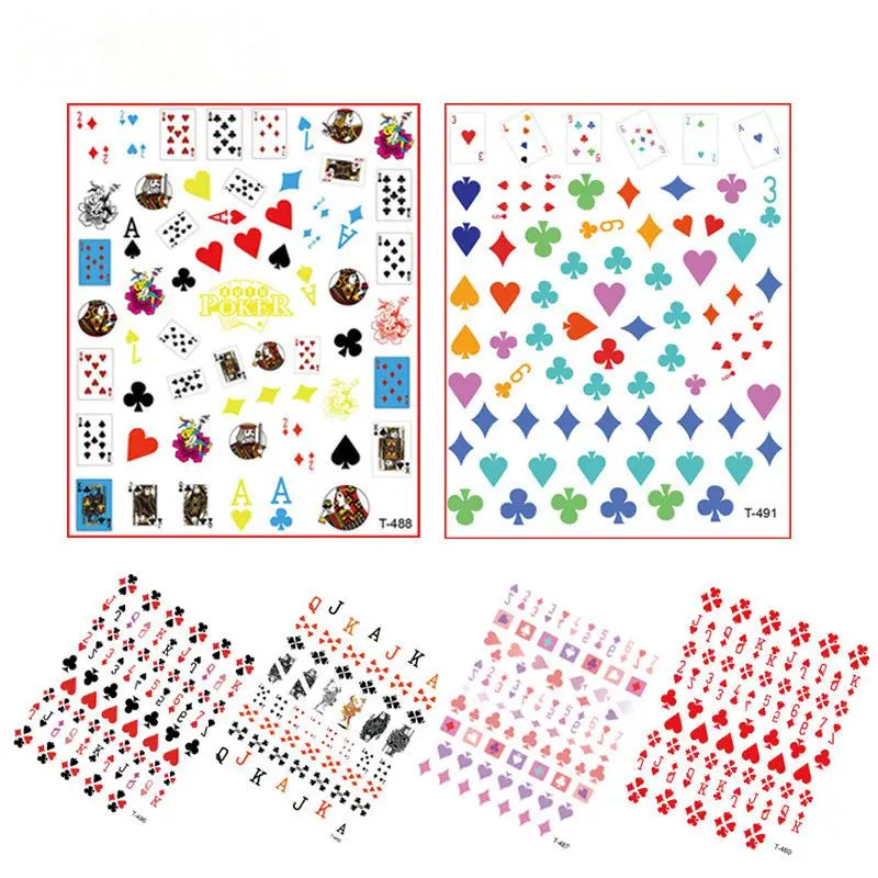

1pcs New Playing Cards Nail Stickers Decals Carnival Party Stickers Nail Art Decor DIY Love Playing Cards Nail Stickers Jewelry