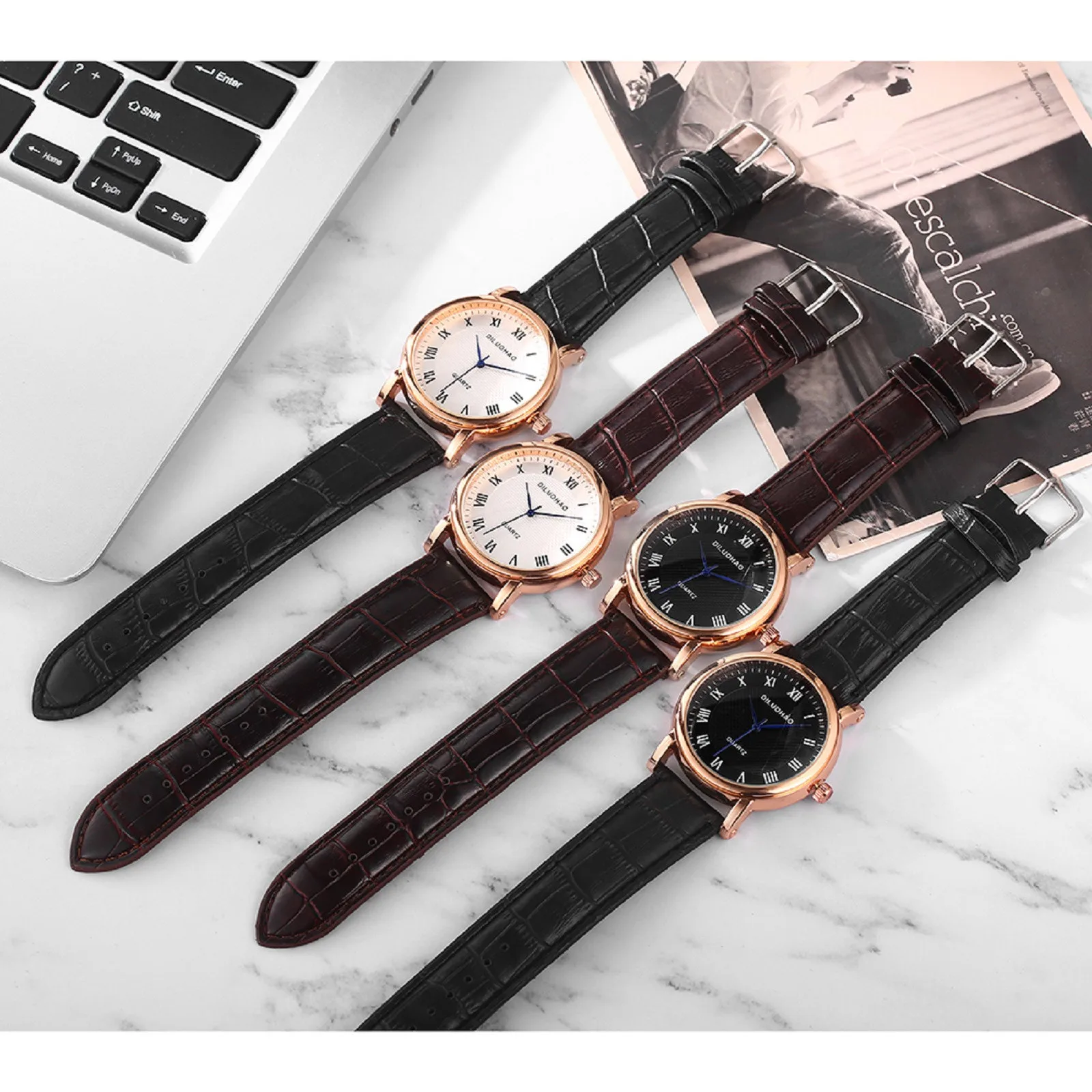 

Leather Bracelet Wristwatch Women Roman Numeral Scale Imitation Leather Watch Fashion Analog Quartz relojes mujer montre femme