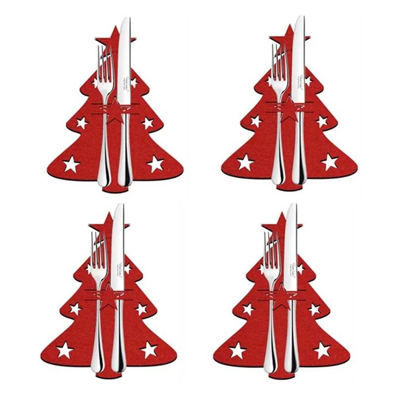 

4PCS Christmas Tree Cutlery Bag Cutlery Holder Organizer Table Knife Fork Holder