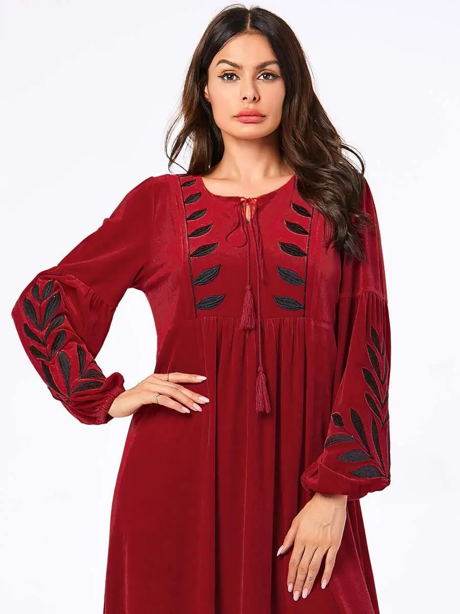Женское бархатное Макси платье Abaya длинное Кафтан с вышивкой в арабском и