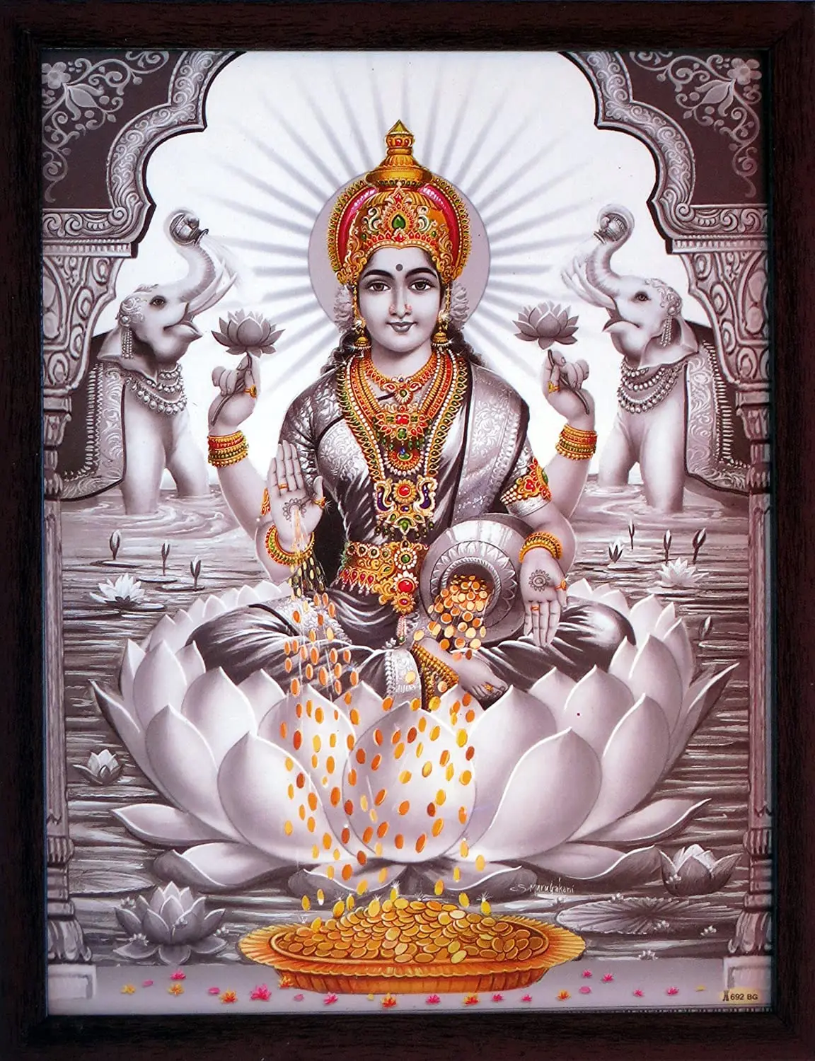 Lakshmi сидящий в цветке лотоса красивый орнамент и Висячие деньги | Дом сад