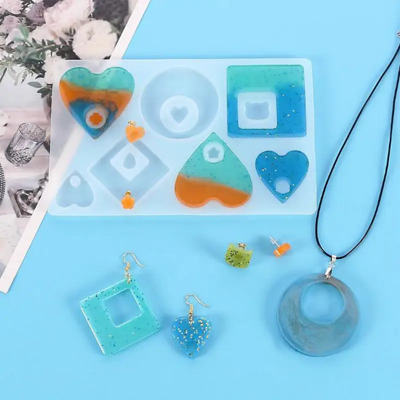 

DIY Heart Earring Jewelry Fillings Pendant Accessory Silicone Mold Charms Handmade Epoxy Resin Geometric Cabochon Mould Craft