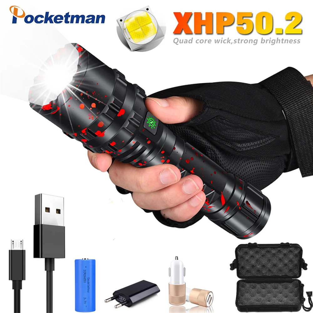 Самый мощный фонарик XHP50.2 светодиодный фонарь Xlamp L2 фонарь Водонепроницаемый светодиодный фонарь охотничий фонарик 18650 26650 аккумулятор