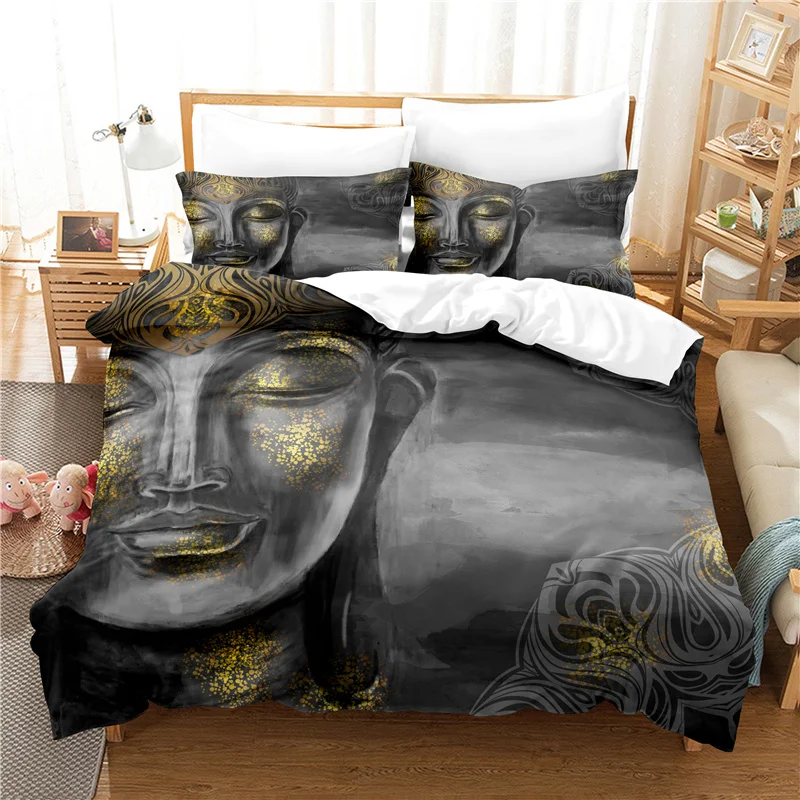 

3D Buddha Bedding Set Single Double Queen King 220X240 Quilt Covers Duvet Cover Pillowcase Bedspread Belief Bedclothes No Sheet