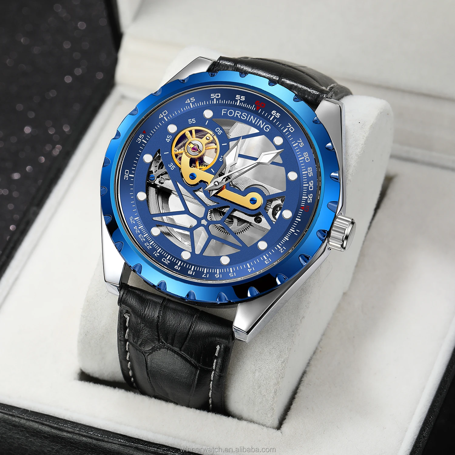 

Forsining Men's Watches New Leather Skeleton Transparent Tourbillon Wristwatch Automatic Mechanical Watch Men Relogio Masculi