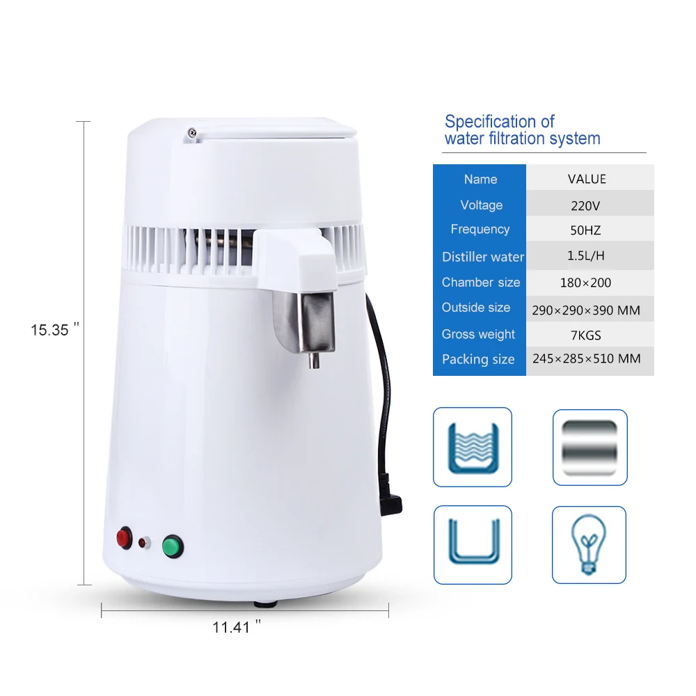 2 кнопки 4L дома чисто дистиллятор фильтр машина дистиллированная вода зубные