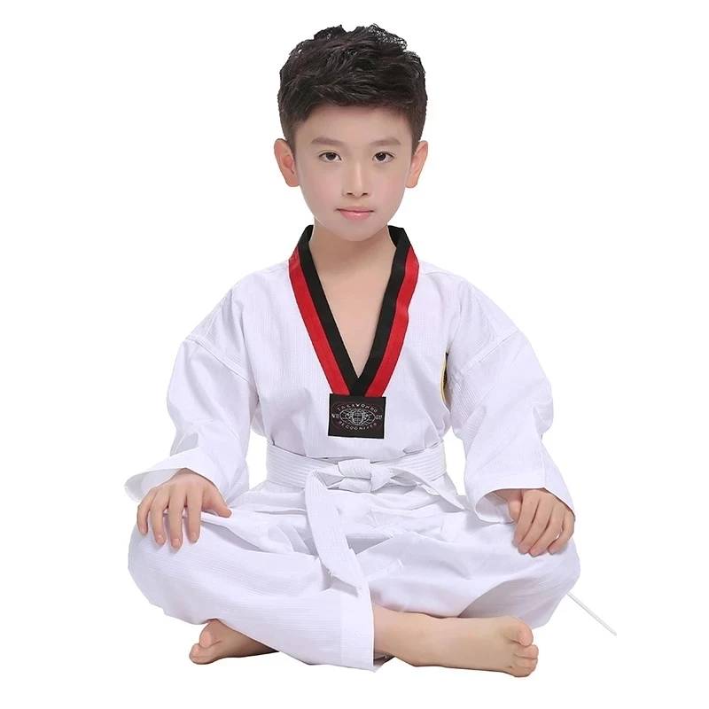 

White Taekwondo Uniforms WTF Mooto Karate Judo Taekwondo Dobok Clothes Children Adult Unisex Long Sleeve TKD Clothing 2021Newest