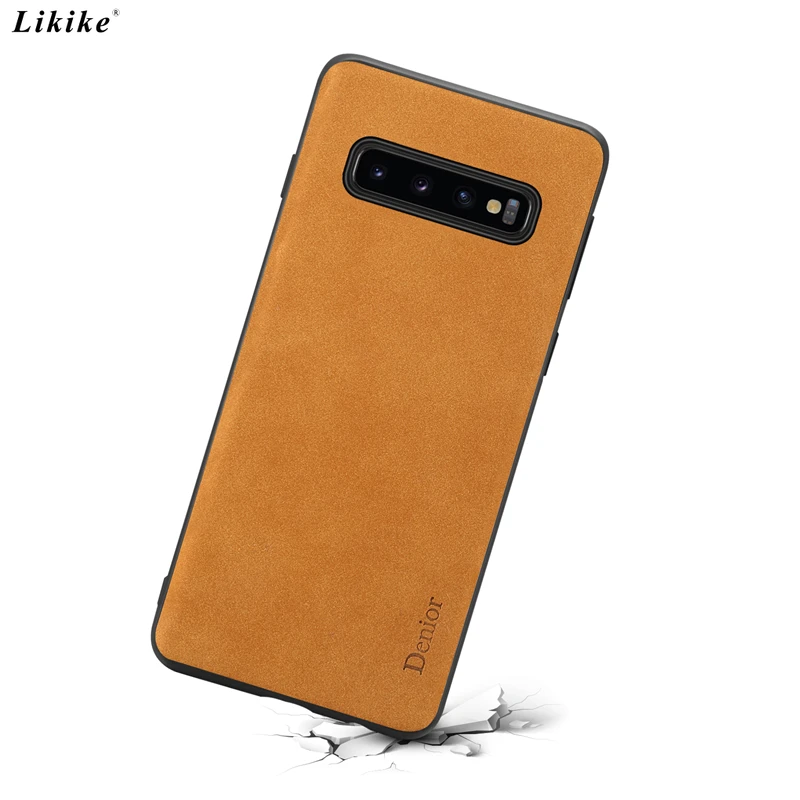 Likike Frosted Leather Back Phone Case for Samsung Galaxy S10 Plus Silicone Frame Cover Vintage Luxury Plain Style Fashion |