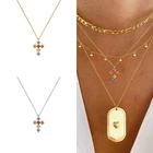 Украшенные разноцветными кристаллами; Крест подвески для женские летние сандалии для девушек, на плоской подошве, ювелирные изделия ожерелье 925 стерлингового серебра Золотое колье Ins