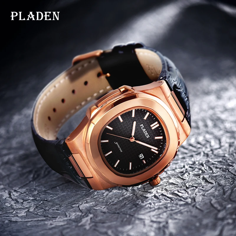 Top Brand Luxury Men's Watches PLADEN Automatic Date Sport Business Clock Fashion Leather Strap Quartz Men Watch Dropshipping