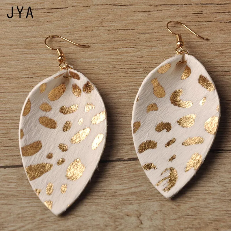 JYA серьги из натуральной кожи для женщин, серьги с натуральным пером, длинные, модные, с листом, радужные, болтаются, разные цвета, капли для ушей, осень, новинка - Окраска металла: E