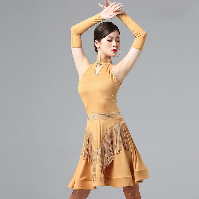 Платье для латинских танцев костюм стразы платье танцевальная юбка с бахромой