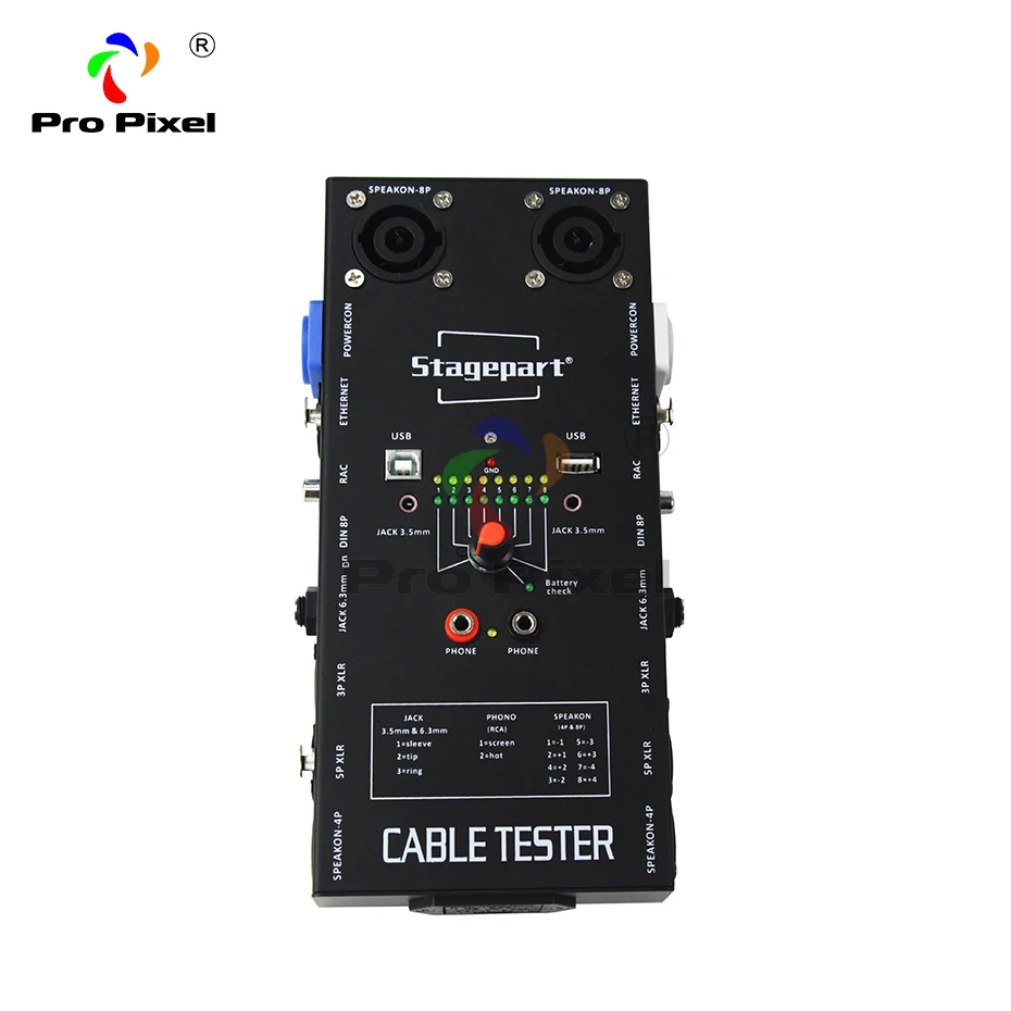 Кабельный тестер для 3pin 5pin XLR, 4& 8-pole speakon, RJ45, USB