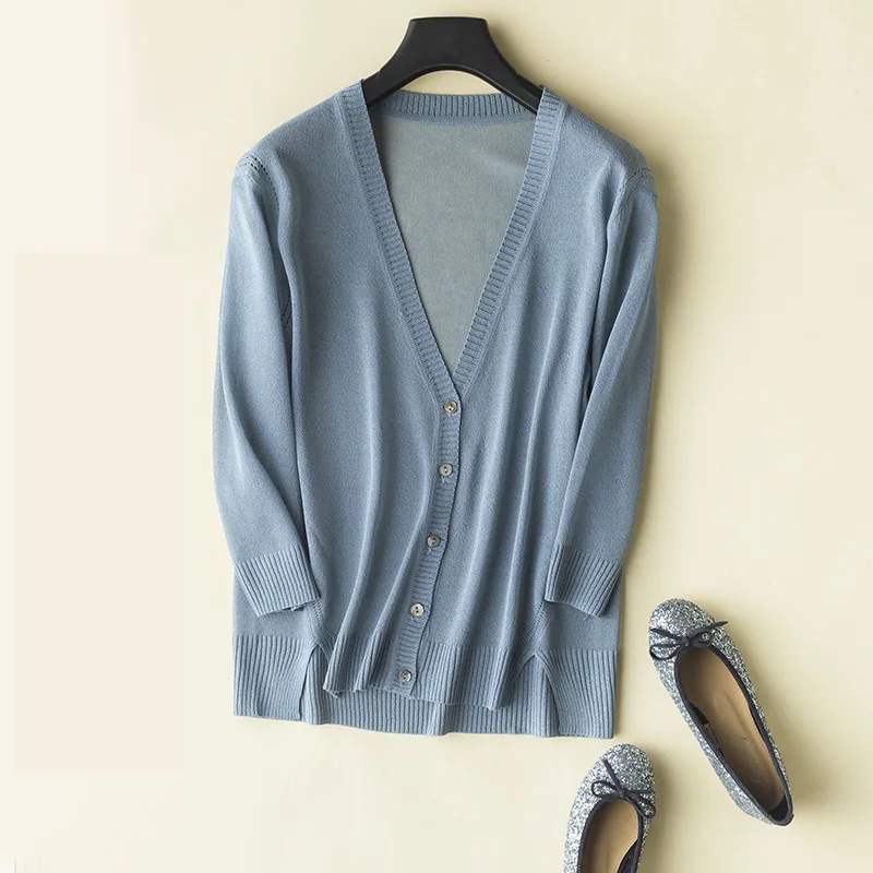 

Кардиган женский вязаный, тонкий, свободный, с V-образным вырезом и длинным рукавом, размер XXXL, весна-лето 2021