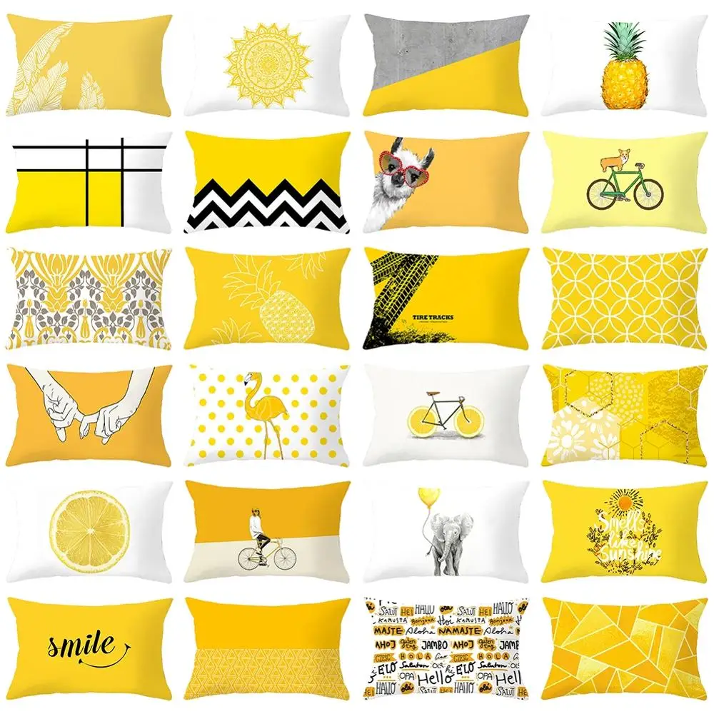 Желтая подушка 30*50 см чехол с геометрическим рисунком для дивана гостиной