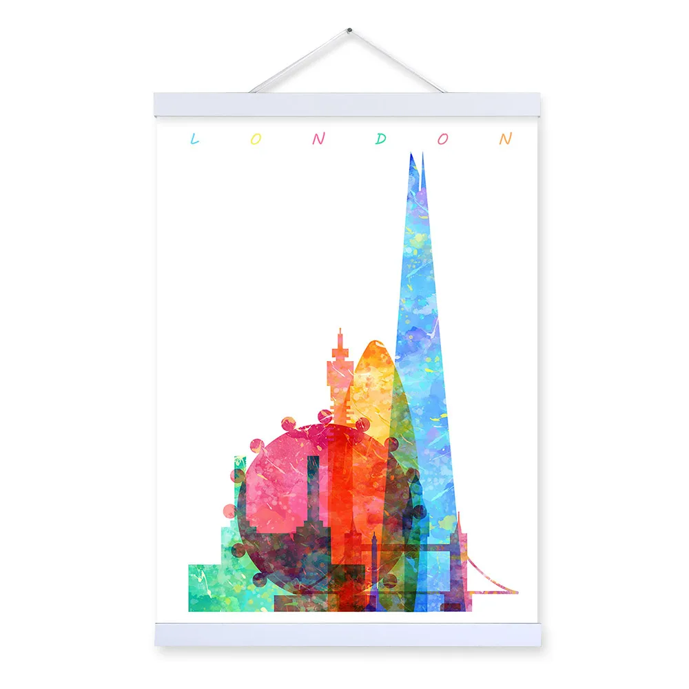 Акварельный печатный плакат горячий город Париж Лондон Нью-Йорк Искусство