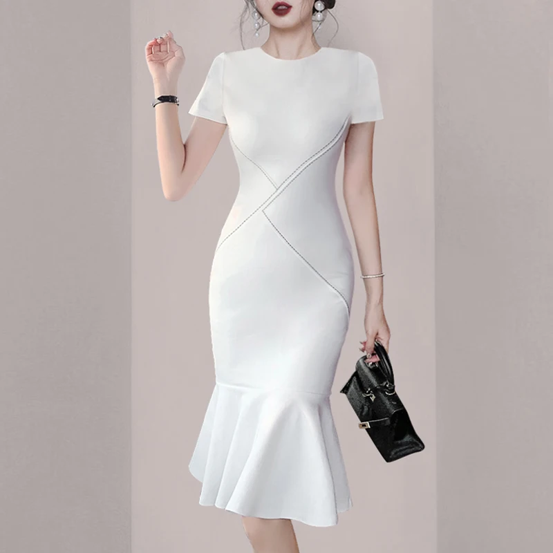 2021 в Корейском стиле Для женщин платье с оборками и русалкой элегантный короткий