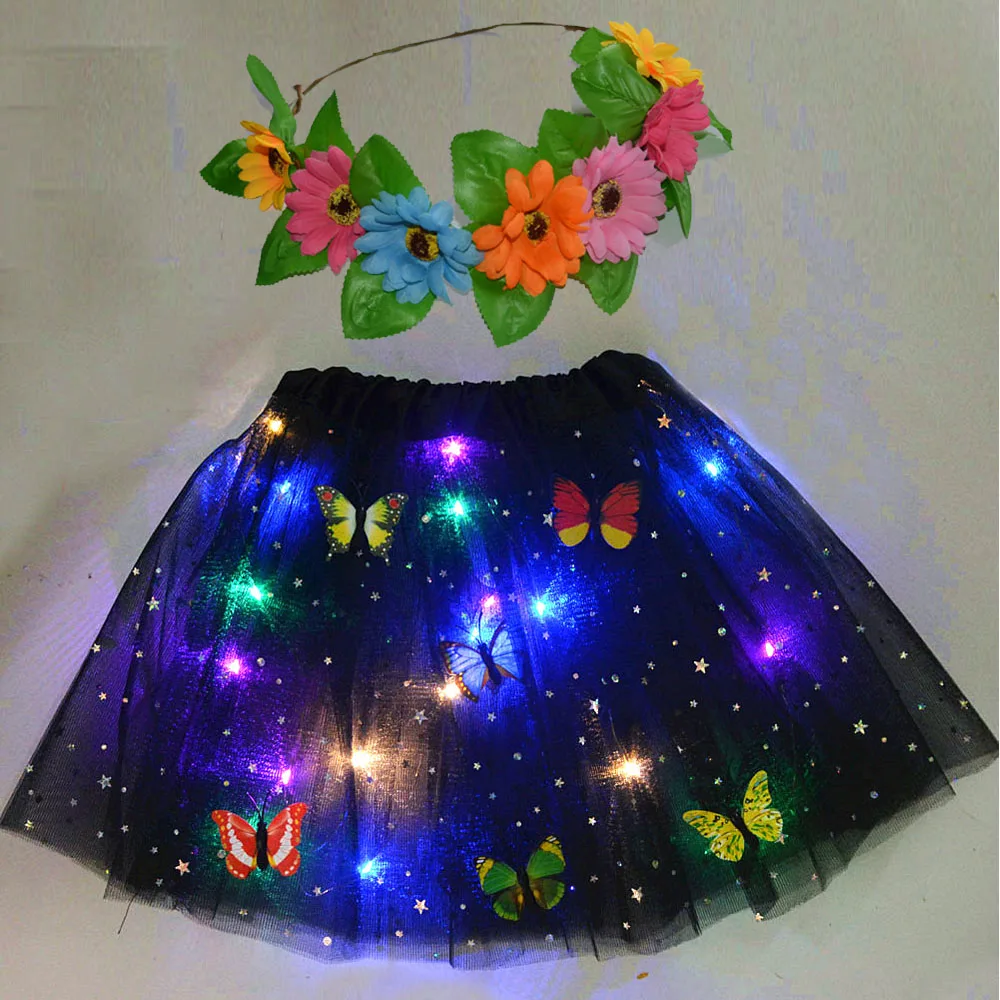 

Women Girls Gift Christmas LED Tutu Skirt Light up Flower Wreath Elf Costume Fairy Stick Wedding Decoration Cosplay