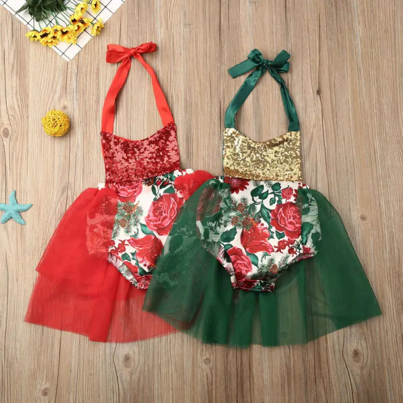 

Christmas 0-24M Kids Baby Girl Tutu Dress Romper Red Sleeveless Patchwork Party Toddler Baby Xmas Clothes