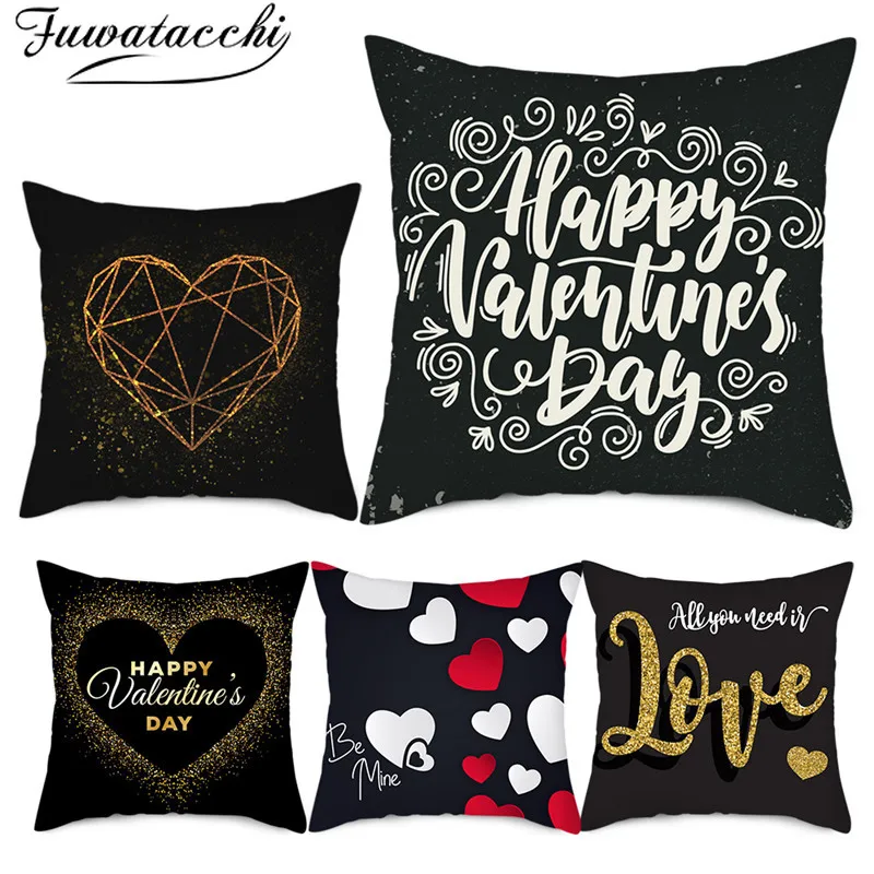 Чехол для подушки на День святого Валентина Fuwatacchi черный чехол с милым сердцем