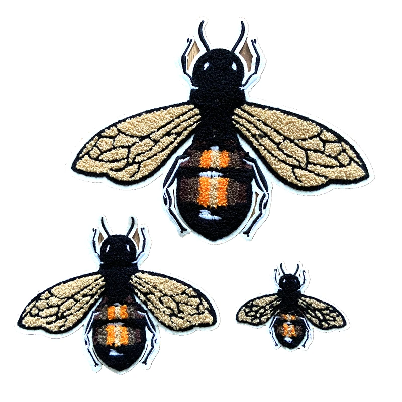 Набор из 3 шт. (1 большой + 1 Средний + 1 маленький) шенилловая вышитая пчела, пришивная аппликация для вышивания, нашивка