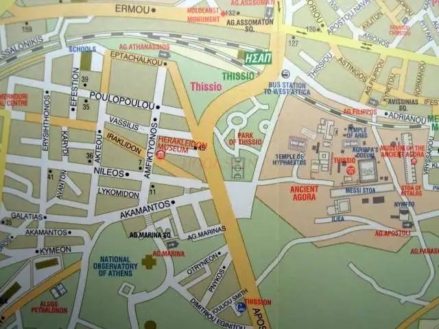 Карта Афин карта туристическая движения достопримечательностей распределения