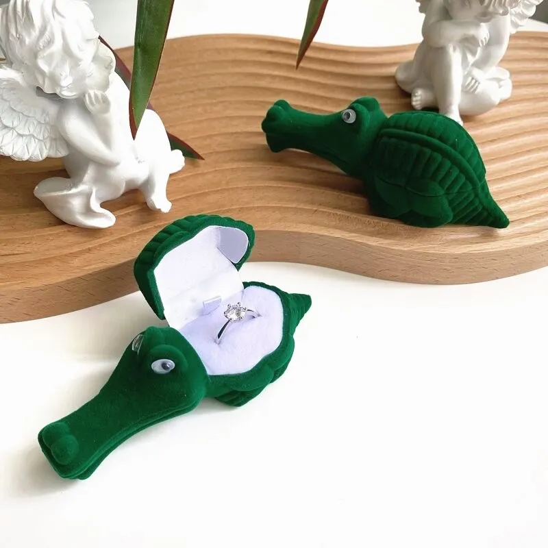 HOSENG зеленый цвет милый крокодил животные кольцо коробка для хранения бархатная