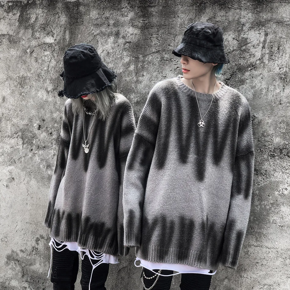 Свитер в полоску для мужчин и женщин свободный ретро свитер с круглым