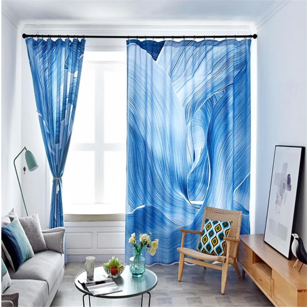 Синие затемненные занавески персонализированные линии спальня гостиная эркер