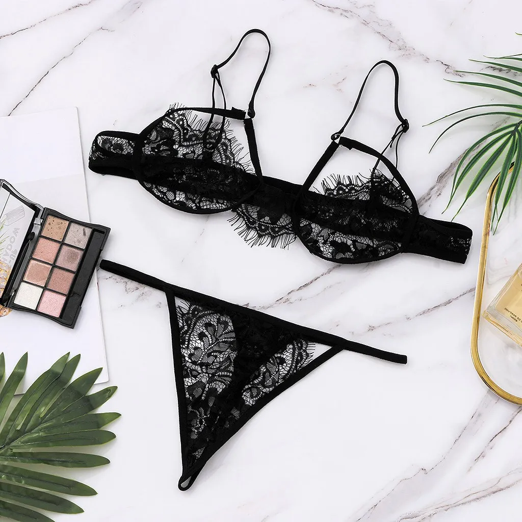 

Sensual Lingerie Woman Floral Embroidery Lace See Through Women's Sexy Lingerie Exotic Costumes Underwear Set Erotic Apparel Set