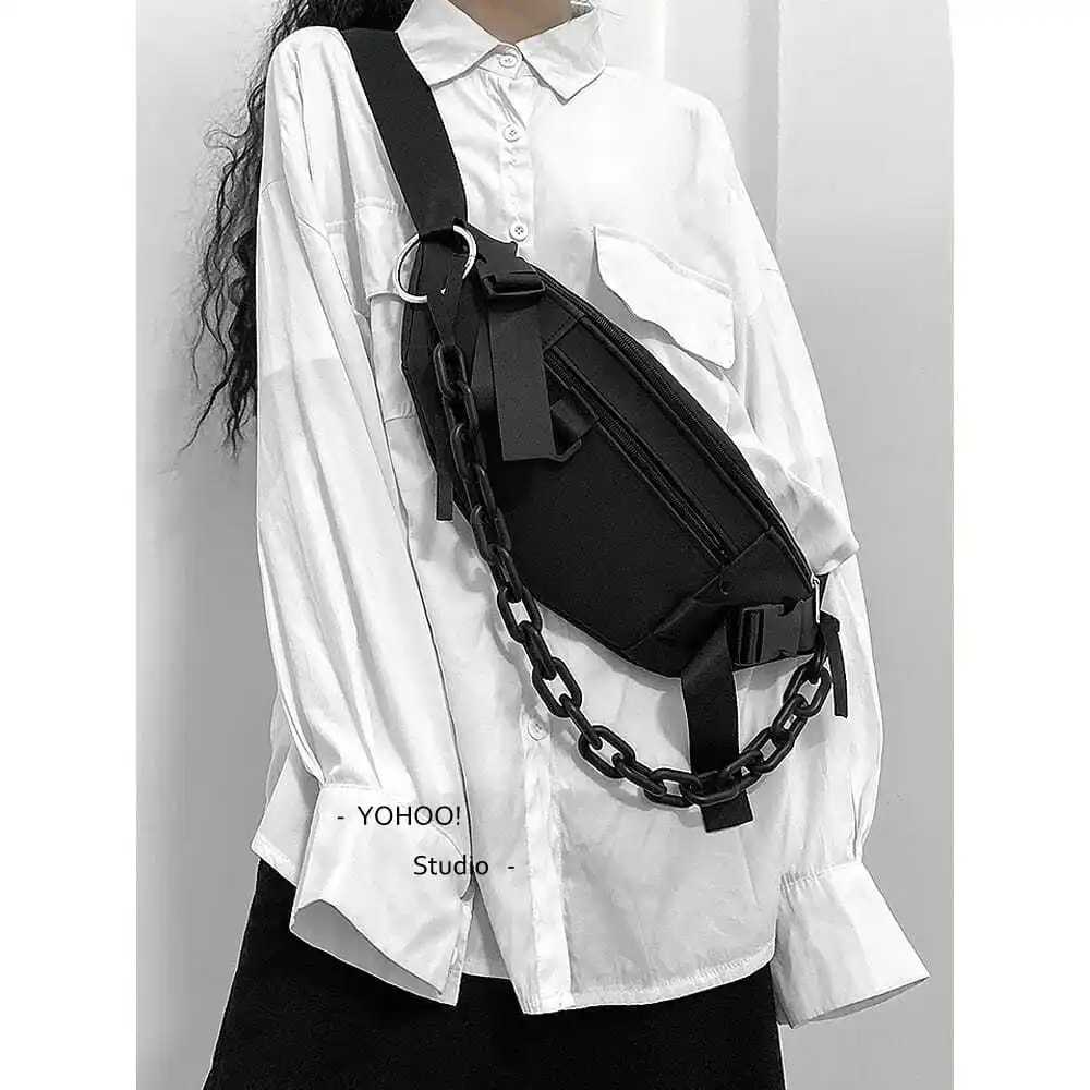 

Women's Bag Black Original Neutral Ins Cool Pure Color Versatile PU Leather Messenger Bag Chest Bag Mobile Phone Bag Women