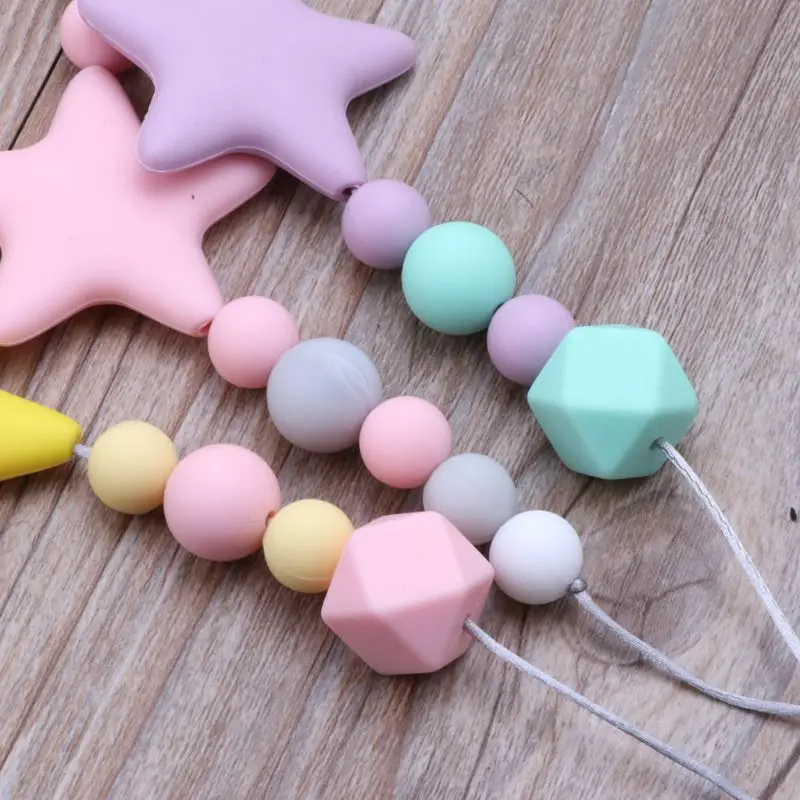 

Cute 1PC Silicone Teething Necklace With Chew Beads For Baby Teethers BPA Free Mommy Nursing Necklace Infant Toy