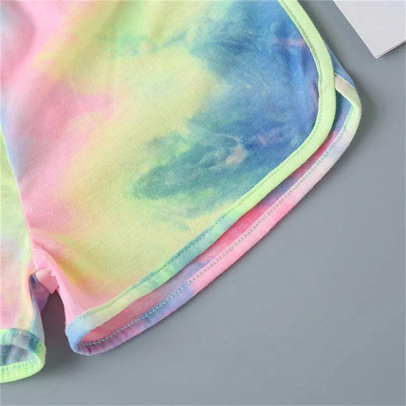 

Toddler Baby Girls Tie-dye Outfits, Sleeveless Spaghetti Straps Tank Top+Elastic Short Pants 2PCS Summer Beach Clothes Sets 1-5Y