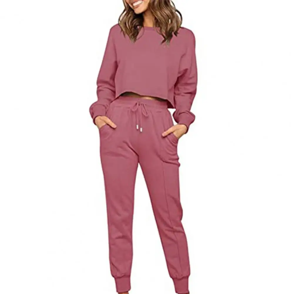 

Pullover Set Women Round Neck Daily Costume Training Fitness Long Sleeve Tops Pants for Exercise