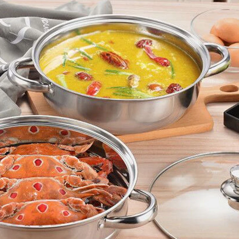 

1 Pcs 28cm Multifunctional Steam Pot Double Layers Stockpot Stainless Steel Steamer Cooking Boiler Cookware,Silver