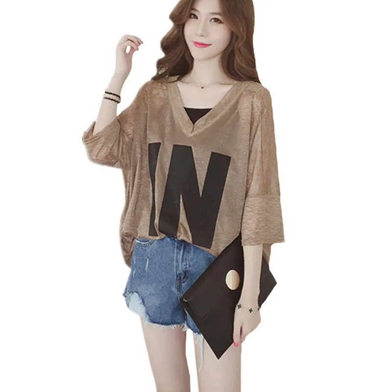 

2021 Plus Size Summer Women T Shirt with Camis V Neck Fashion Female Tee Shirts